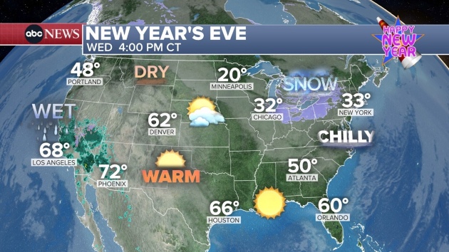 New Year’s Eve weather forecast, from rain in the West to snow in the East